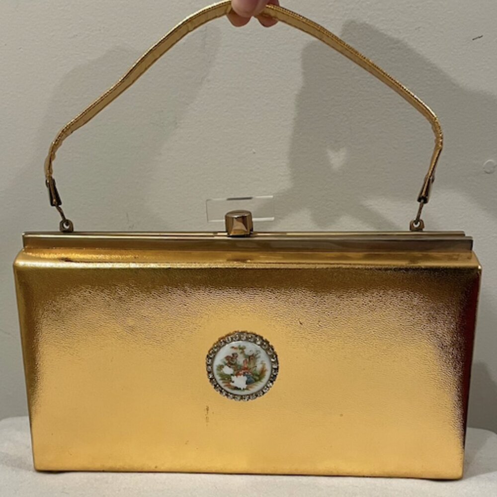 Vintage Tyrolean Metallic Gold Rhinestone Lucite Bag c1960s